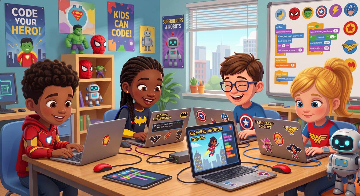 Children building and coding robots at a BetaGen holiday coding camp in London